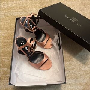 Versace Pink Satin Strappy Sandals Sz 37
